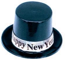 Happy New Year Black Plastic Top Hatn with Silver Band