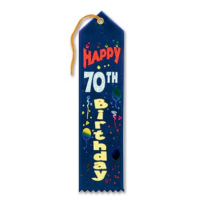 Happy 70th Birthday Award Ribbon 2" x 8"