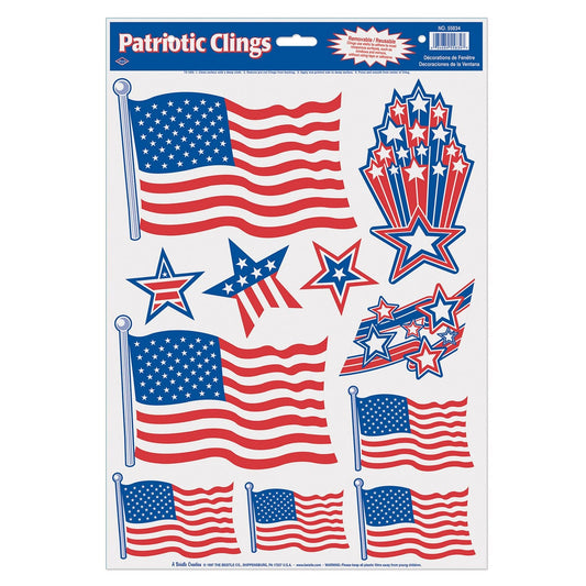 Patriotic Clings Stars & Stripes Designs 11 Ct