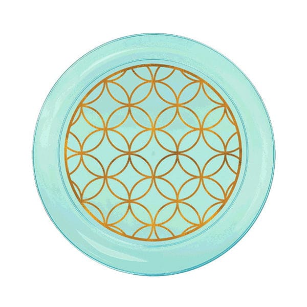 Robin's-egg Blue Gold 6in Printed Plastic Plates