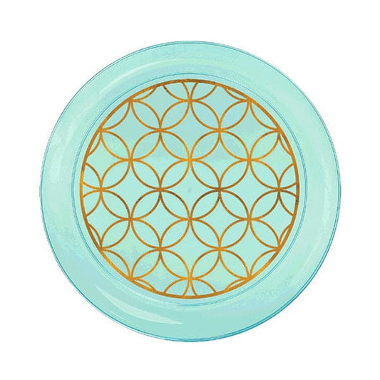 Robin's-egg Blue Gold 6in Printed Plastic Plates