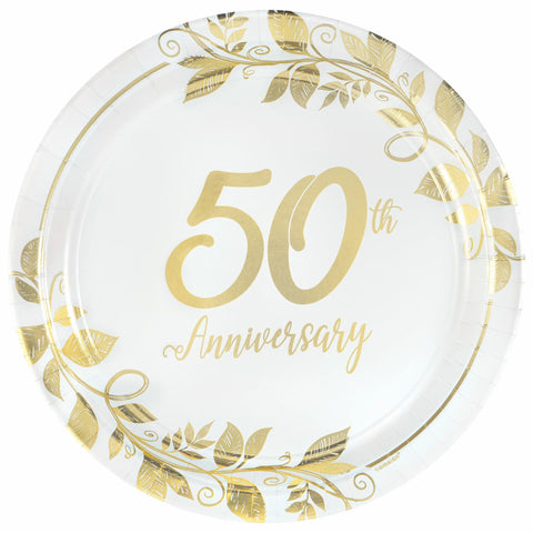 Happy 50th Anniversary 10 1/2in Round Metallic Banquet Plates