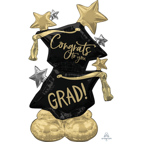 Congrats Grad Stars & Hats 51in Airloonz Balloon  (Air-Filled)