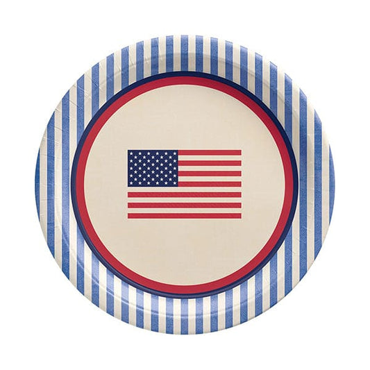 Americana Stripe 7in Round Luncheon Paper Plates 8ct