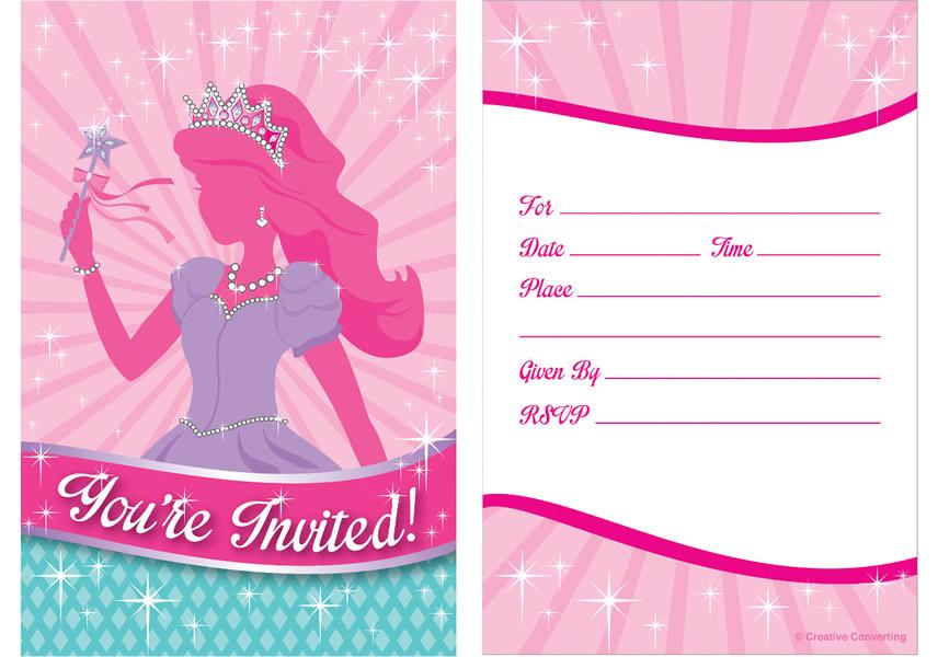 Princess Party Postcard Style Party Invitations