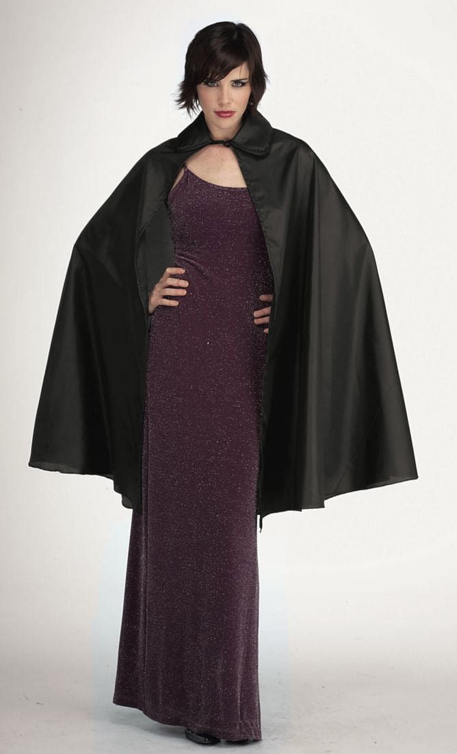45" Black Taffeta Hooded Cape