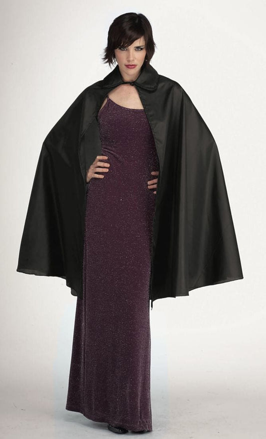 45" Black Taffeta Hooded Cape