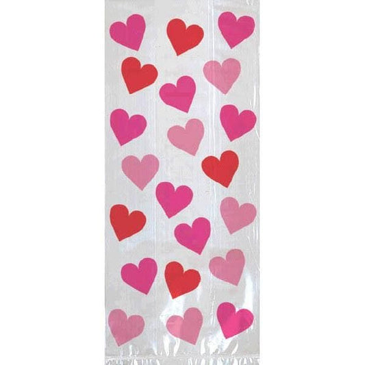 Valentine's Heart Large Cello Treat Bags 20 ct.