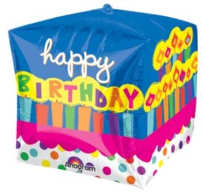 Birthday Cake Cubed Shaped 15in Metallic Balloon
