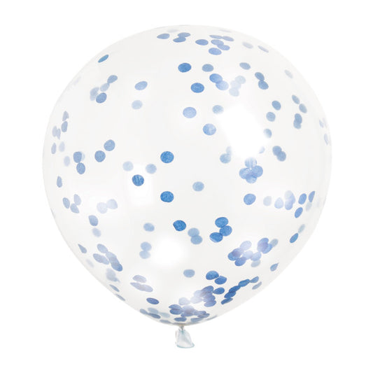 Clear w/Blue Confetti 12in Latex Balloons 6 ccount