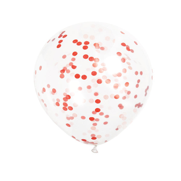 Clear w/Red Confetti 12in Latex Balloons