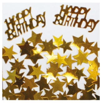 Happy Birthday and Star Confetti Gold