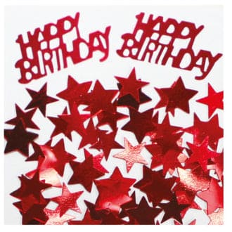 Happy Birthday and Star Confetti Red