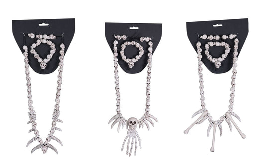 Deluxe Skull and Bones Necklace and Bracelet Set