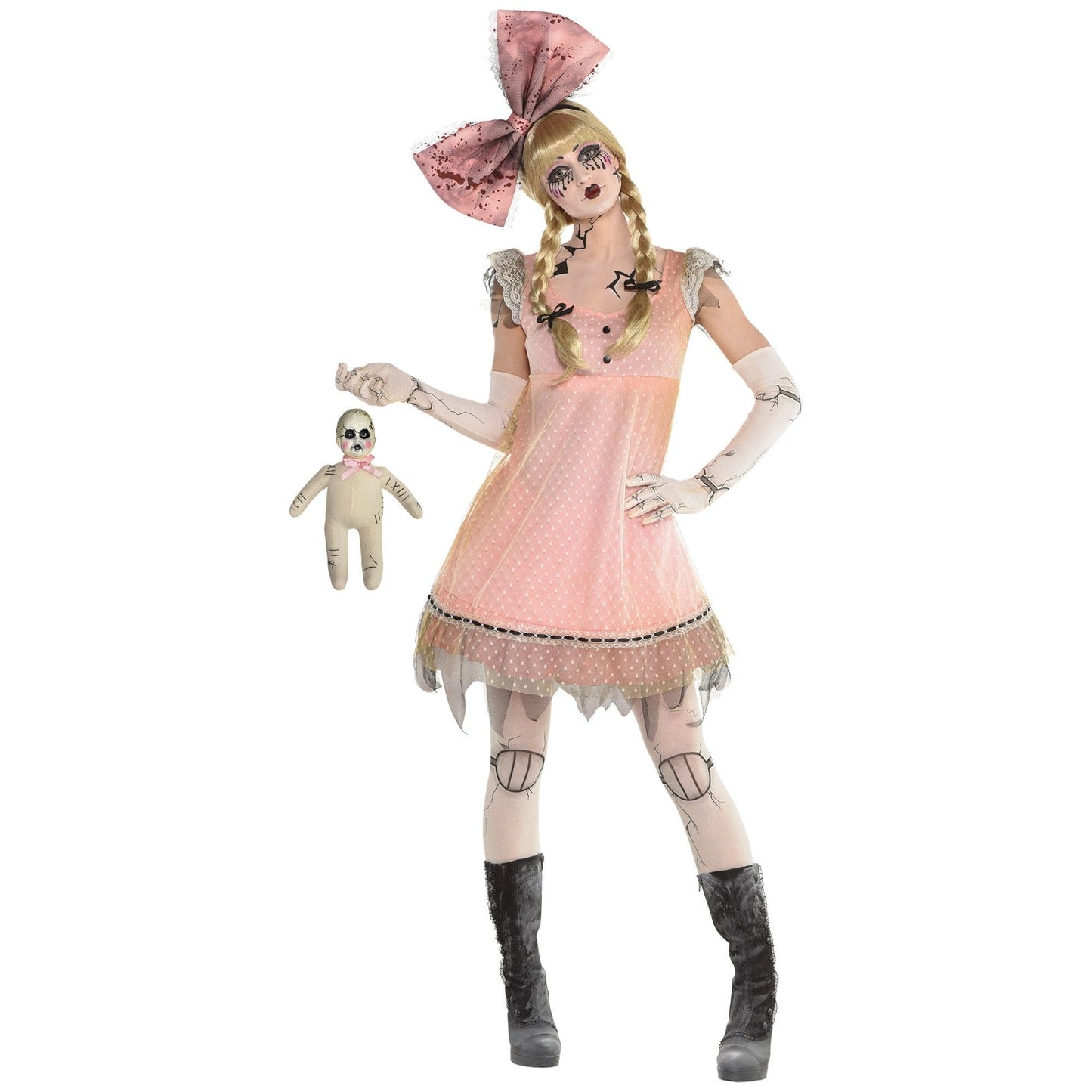 Womens Creepy Pink Doll Dress Costume