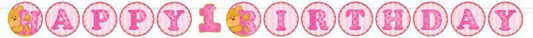 Bears 1st Birthday Girl Birthday Circle Banner (1ct)