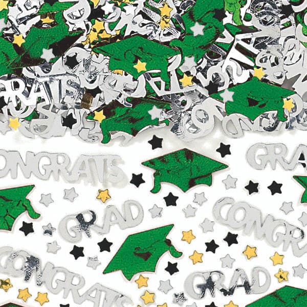 Green School Colors Pride Embossed Metallic Confetti