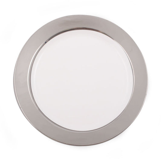 White with Solid Silver Border 7.5in Round Plastic Plates 10ct
