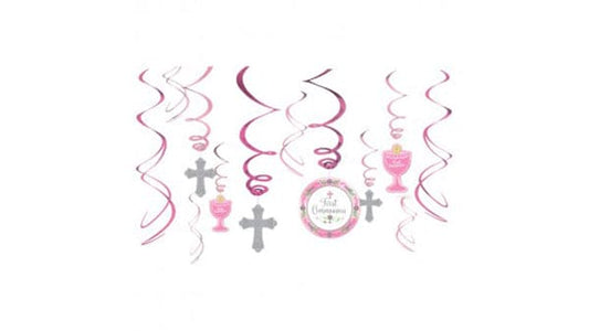 Communion Day Value Pack Foil Swirl Decorations - Pink