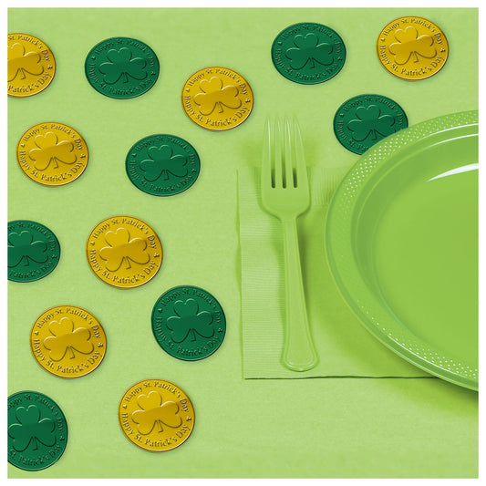 Green & Gold Coin Plastic Table Sprinkles 100 Ct