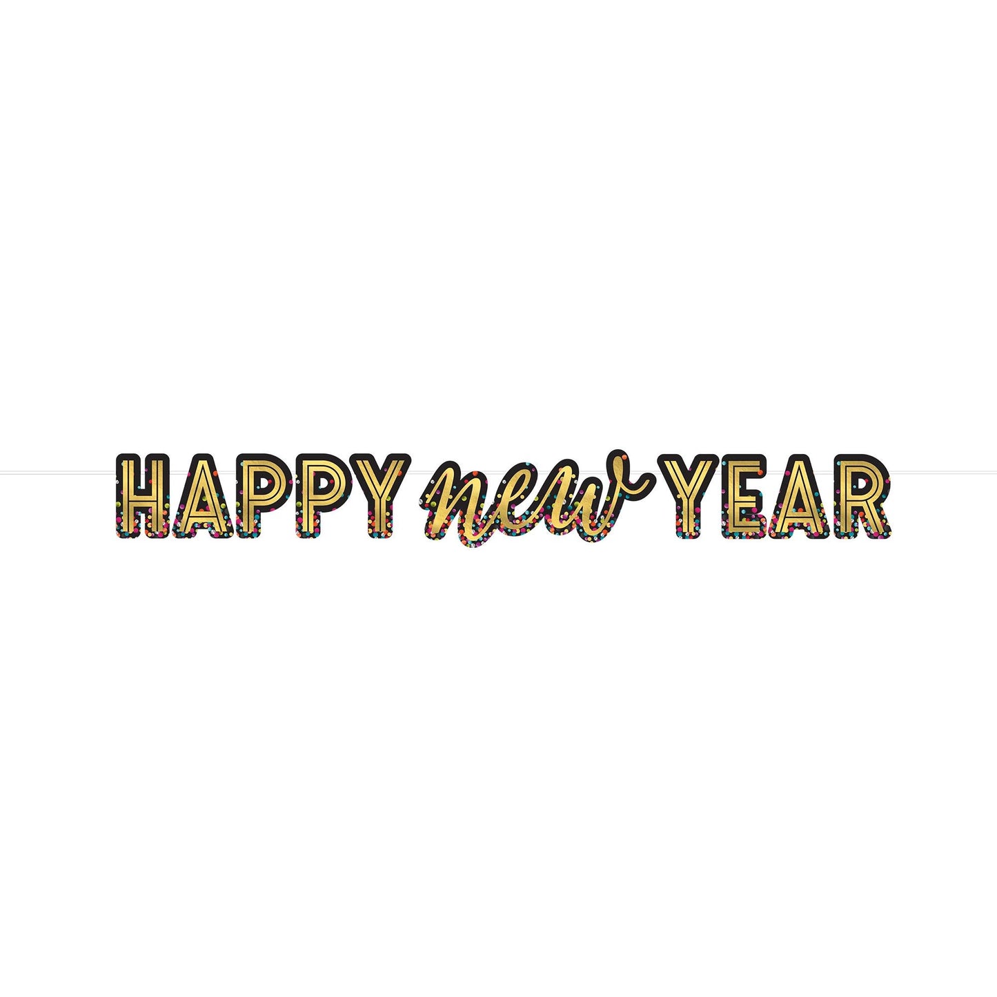 Happy New Year Letter Banner Colorful Confetti 12 ft.