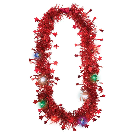 Christmas Light Up Tinsel Garland  Red Necklace 20 inches.