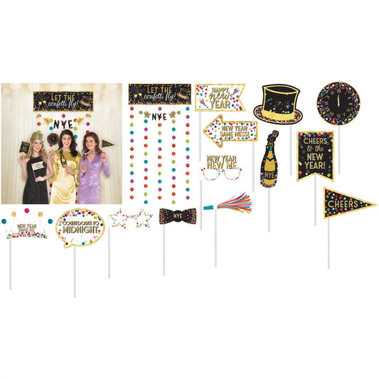 New Year's Colorful Confetti Photo Booth Kit 13' x 38"