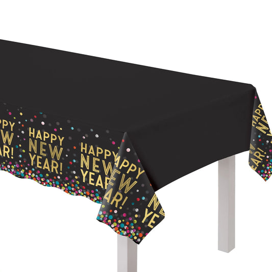 Colorful New Year Confetti 54 x 102in Plastic Table Cover