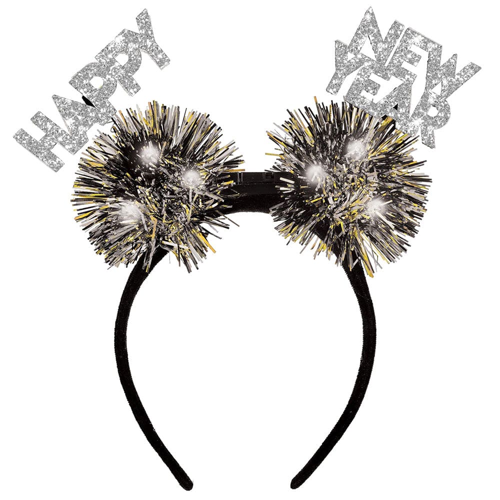 Happy New Year Tinsel Light-Up Pom Pom Headband