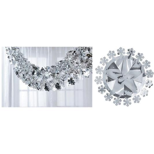 Sparkling Metallic Snowflake Hanging Garland Decorations 8 ft