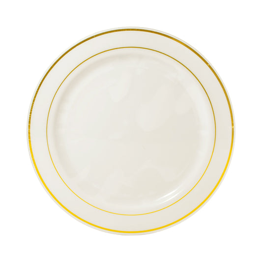 White with Gold Trim 10.25in Round Plastic Plates 8ct