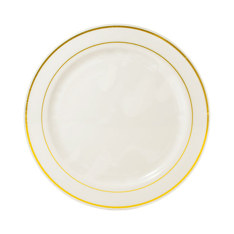 White with Gold Trim 10.25in Round Plastic Plates 8ct