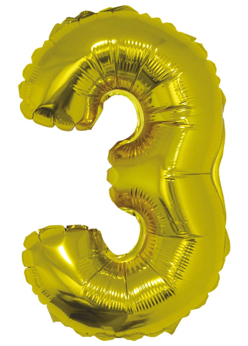 Gold 16" Number 3 Air Filled Metallic Balloon