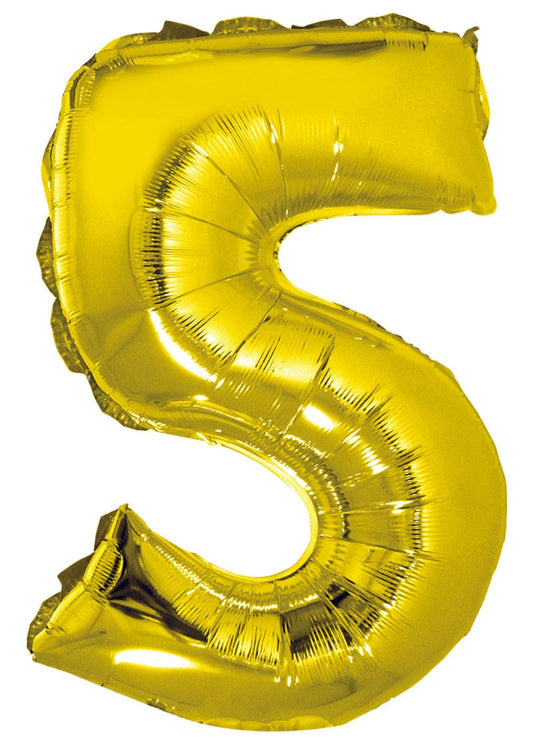 Gold 16" Number 5 Air Filled Metallic Balloon