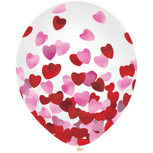 Foil Heart Confetti 12in Latex Balloons 6ct