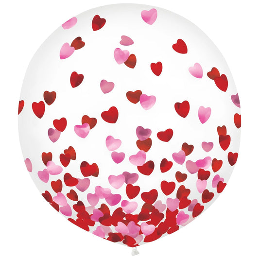 Heart Foil Confetti 24in Latex Balloons 2ct