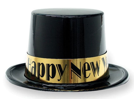 New Year Plastic Top Hat Black/Gold