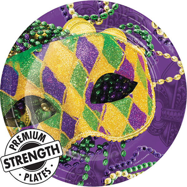 Masks of Mardi Gras 9in Round Dinner Paper Plates 8 Ct