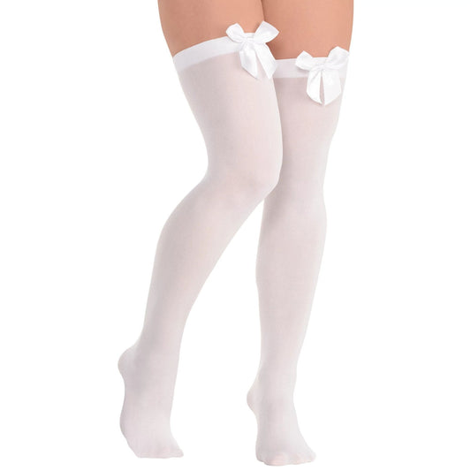 White Thigh Highs with White Satin Bow - Adult Standard