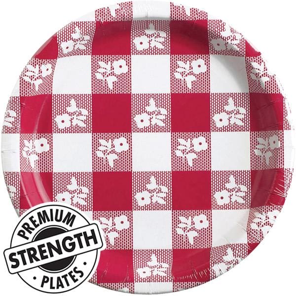 Red Gingham 9in Round Dinner Plates