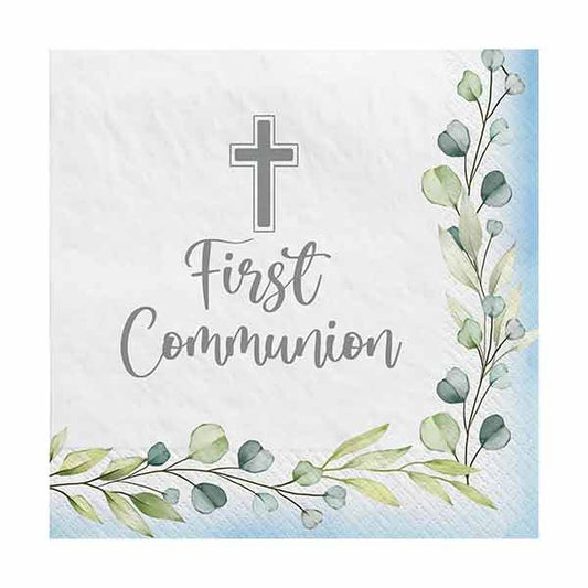 My First Communion Beverage Napkins - Blue 40ct