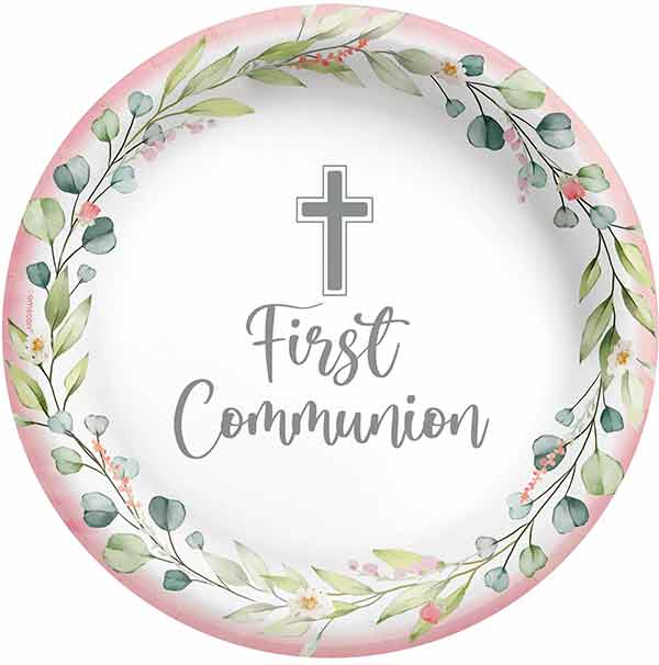 My First Communion - Pink 10in Round Banquet Paper Plates 20ct