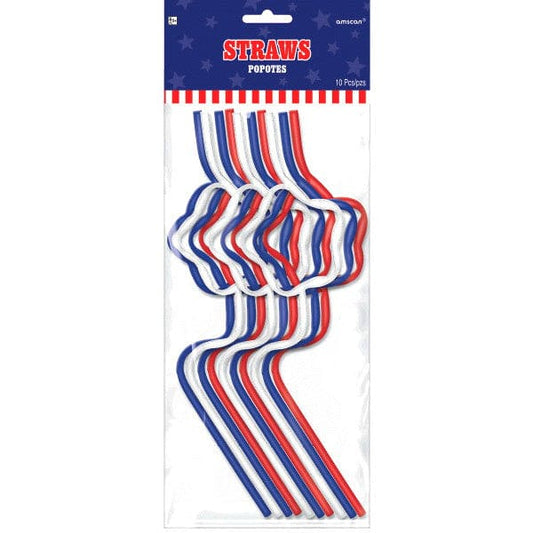 Patriotic Star-Shaped Plastic Straws 10 Ct