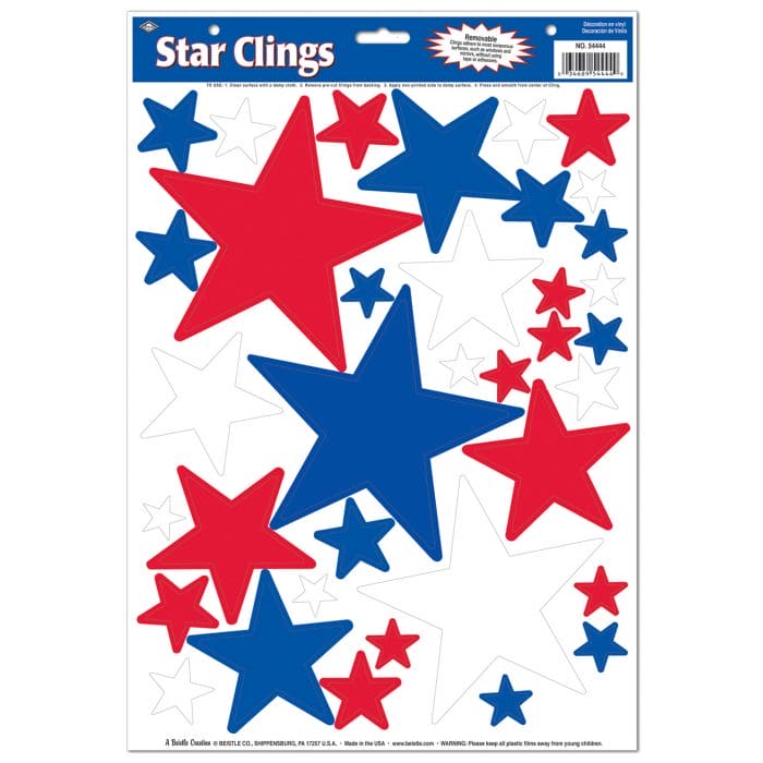 Star Clings Assorted Red, White and Blue 36 Ct