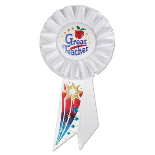 Great Teacher White Rosette Ribbon