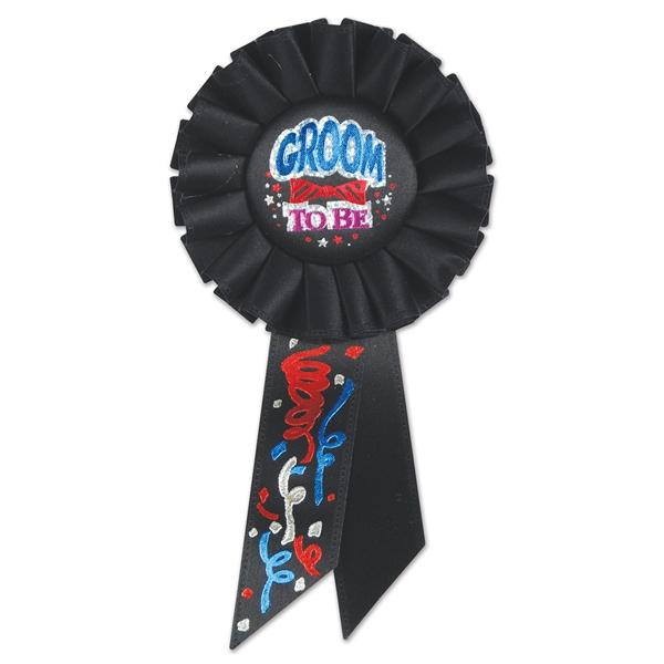 Groom To Be Black Rosette Ribbon