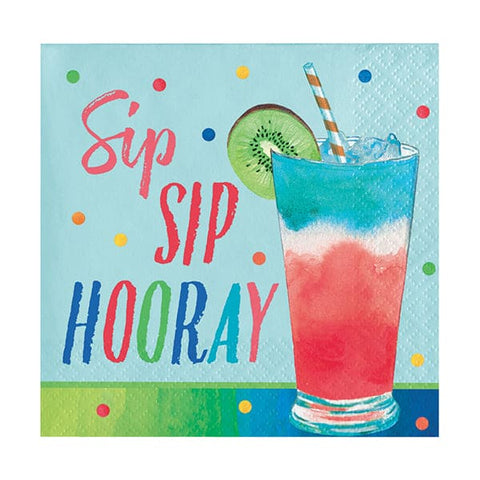 Summer Cocktail Sip Sip Hooray Beverage Napkins 16ct