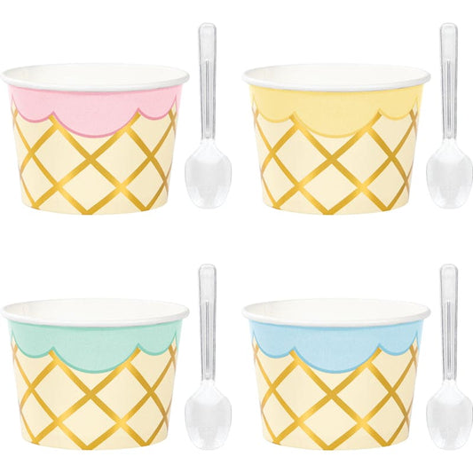 Pastel Celebrations Ice Cream Party Treat Cups with Spoons 8ct