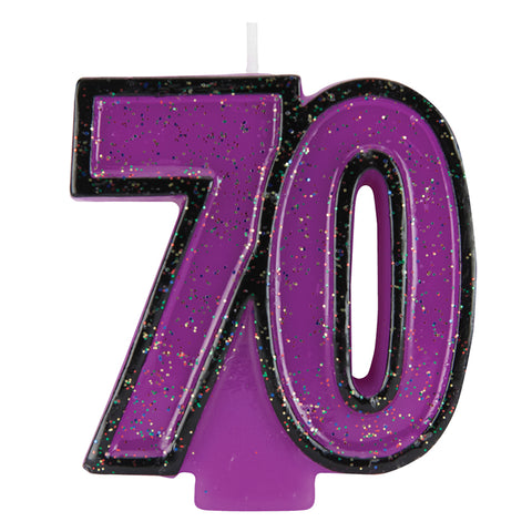 70th Glitter Candle Purple