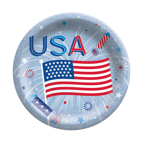 Patriotic Celebration 7in Round Luncheon Paper Plates 20ct